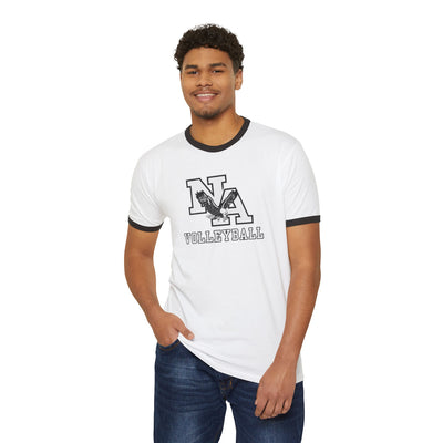 Adult Unisex New Albany Volleyball Classic White and Black Logo Graphic Short Sleeve Ringer Tee