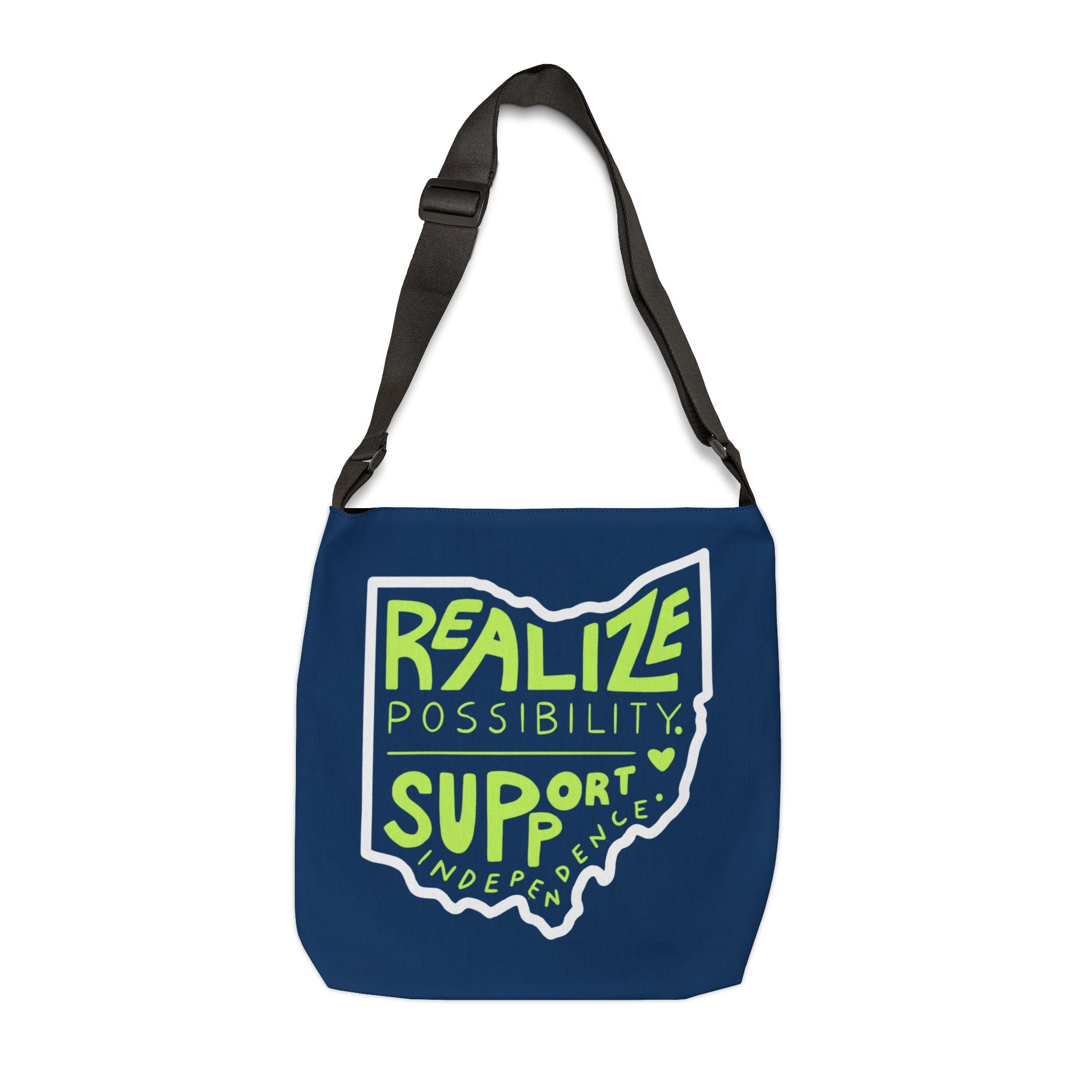 "Realize Possibilities Support Independence" Bridgeway Graphic Adjustable Tote Bag