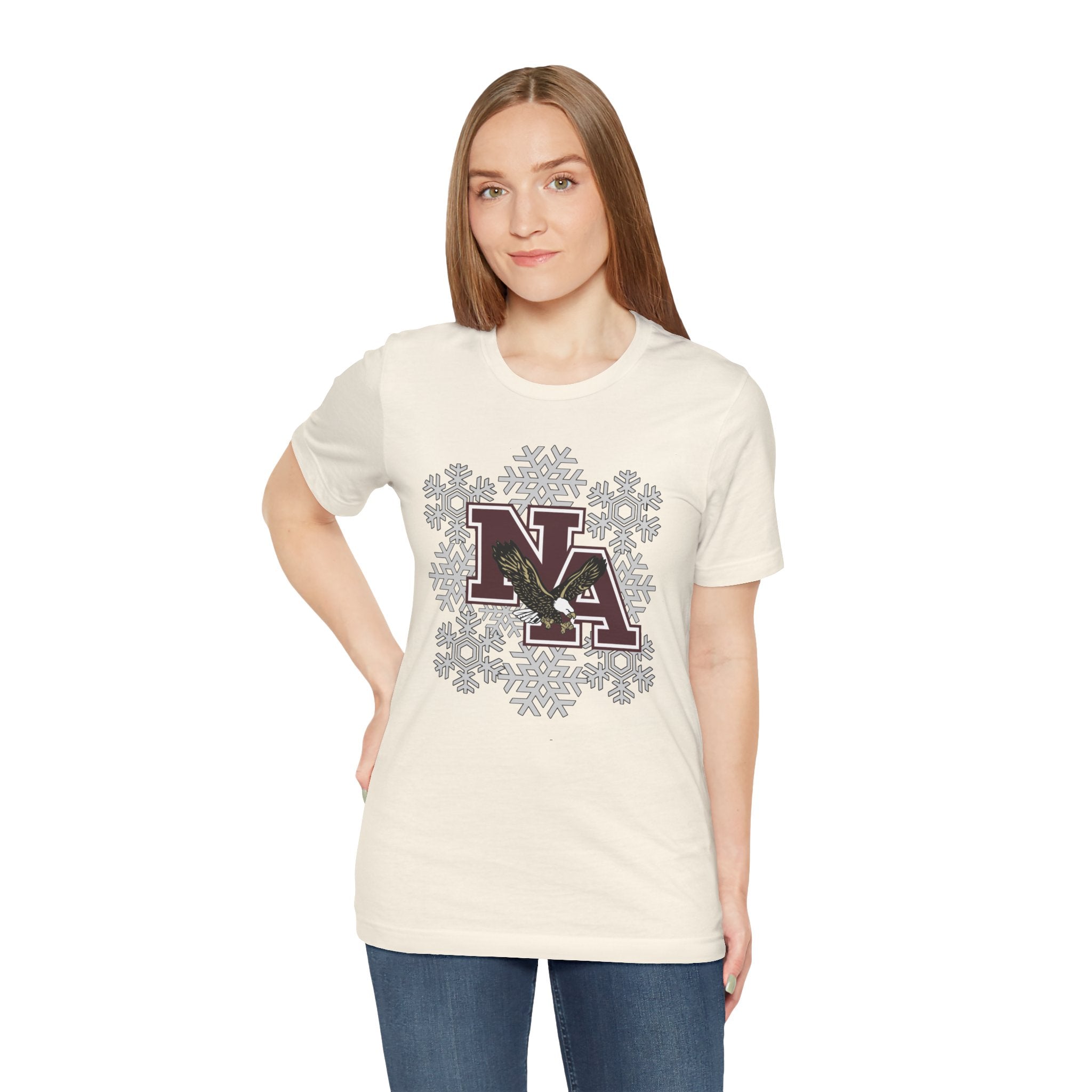 Adult Unisex New Albany Classic Logo Spirited Snowflake Graphic Short Sleeve Soft Tee
