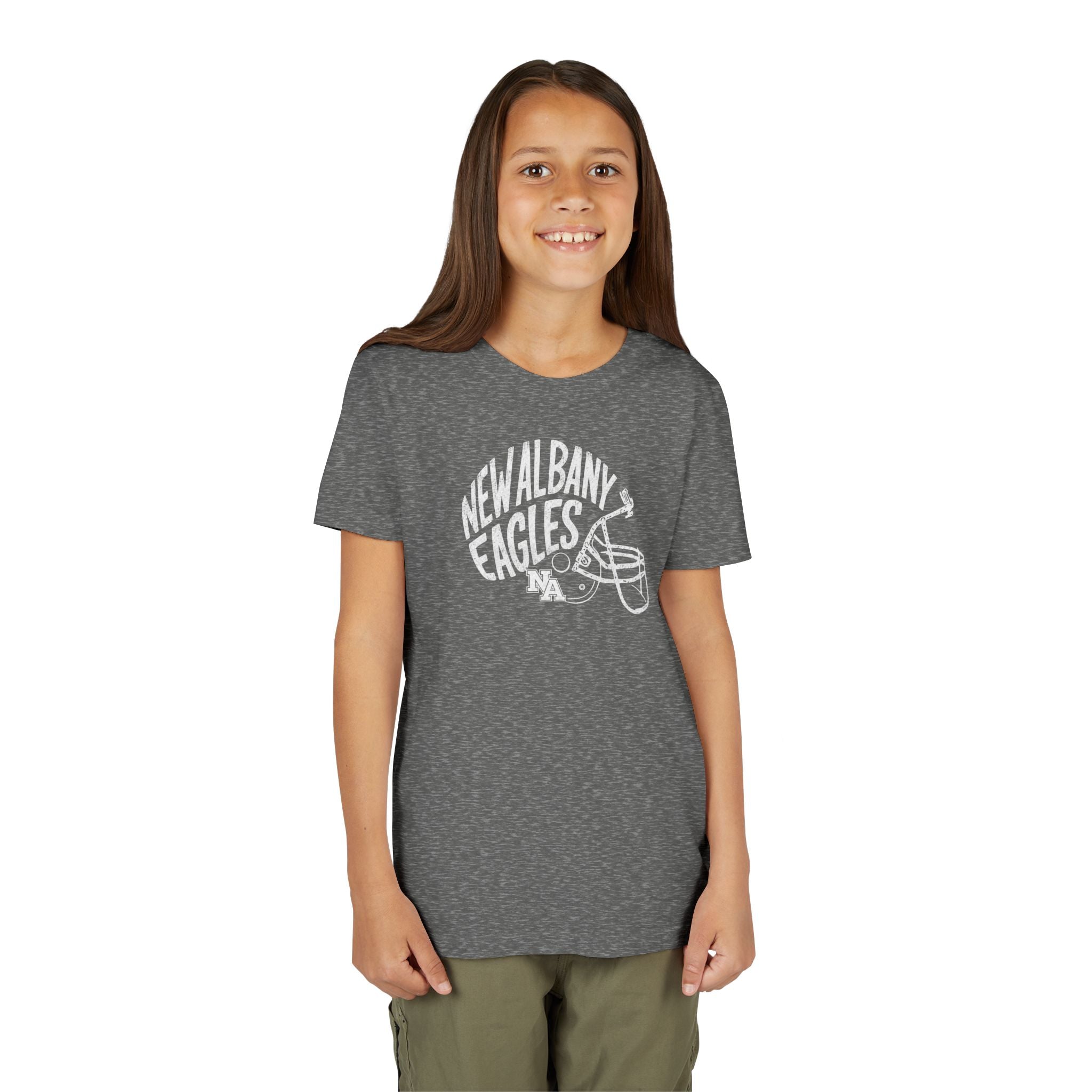 Youth New Albany Vintage Vibes Football Helmet Graphic Short Sleeve Bella + Canvas Soft Tee