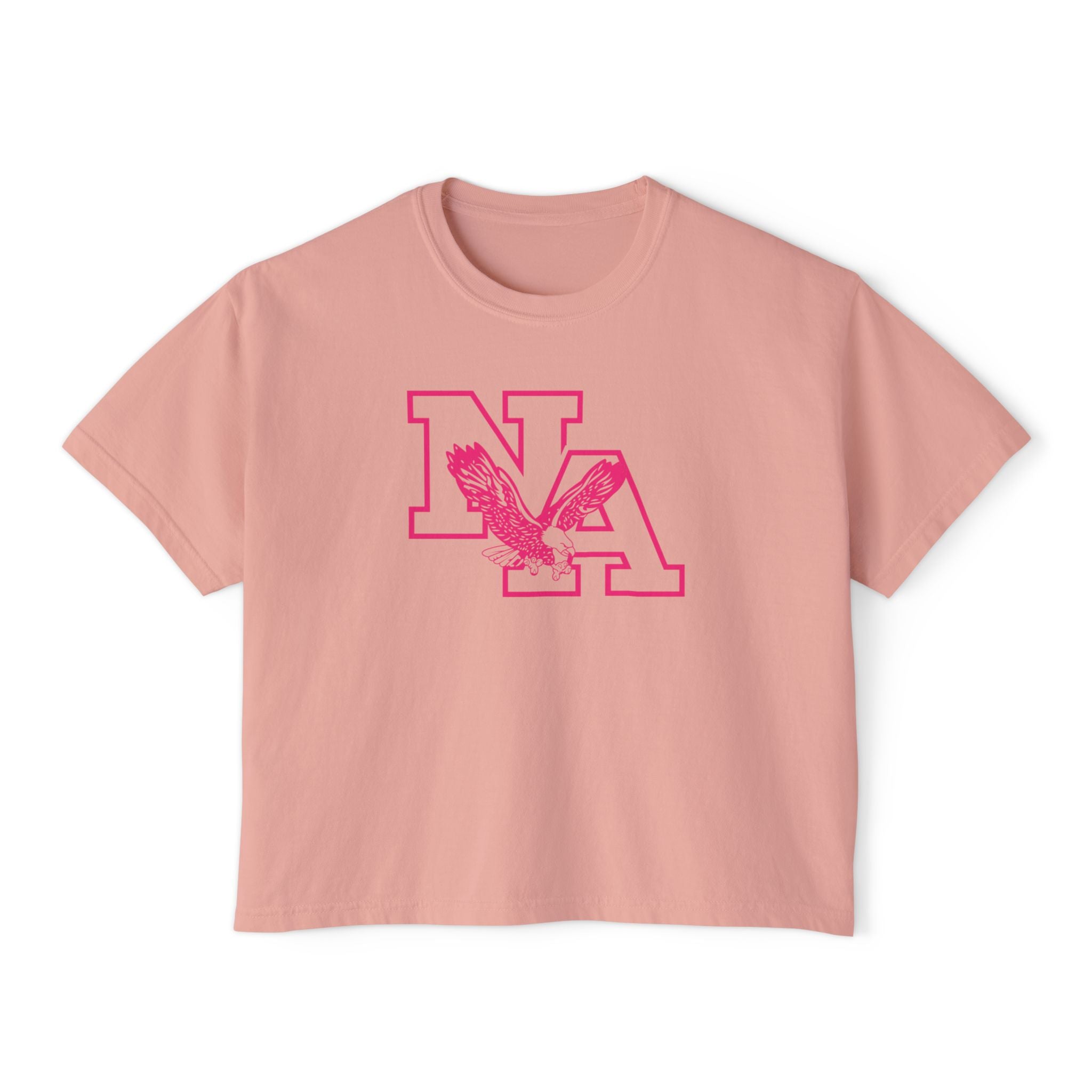 Women's Neon Pink Power Logo Graphic Boxy Crop Short Sleeve Tee - PINK OCTOBER