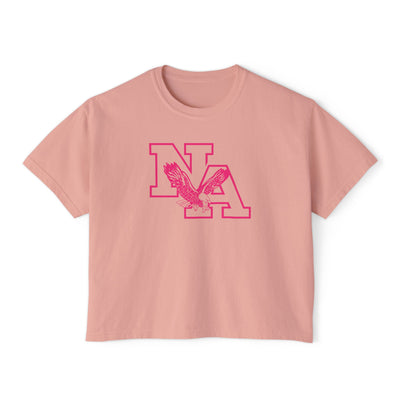 Women's Neon Pink Power Logo Graphic Boxy Crop Short Sleeve Tee - PINK OCTOBER