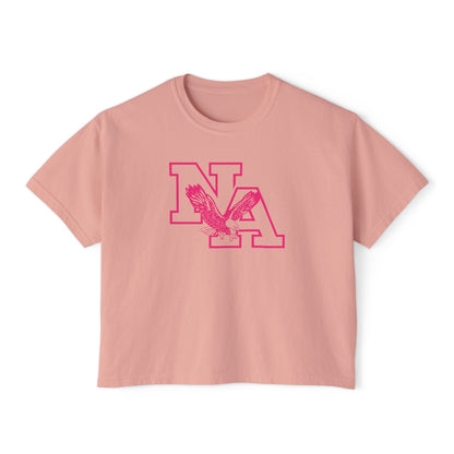 Women's Neon Pink Power Logo Graphic Boxy Crop Short Sleeve Tee - PINK OCTOBER