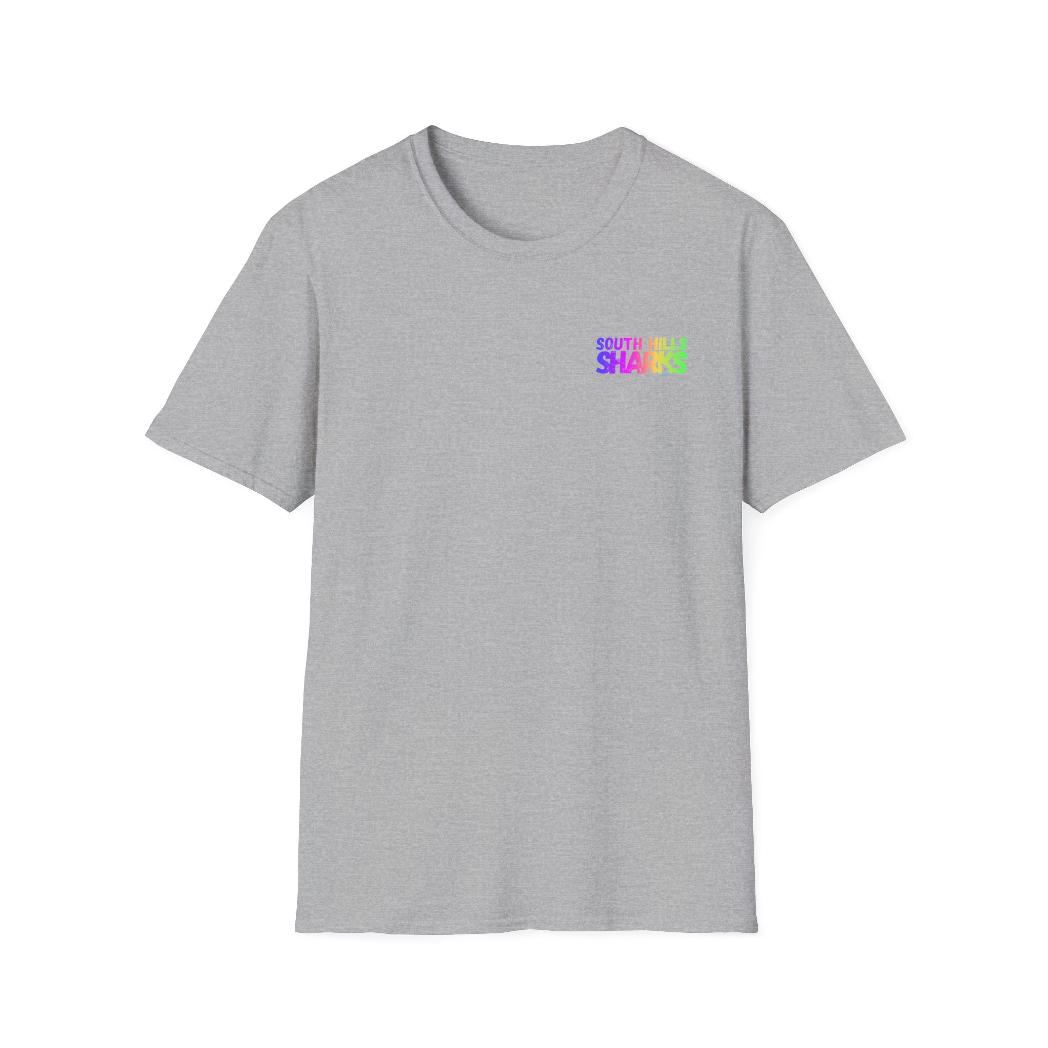 Adult Unisex South Hills Swim Team Neon Rainbow Graphic Short Sleeve Gildan Softstyle Tee