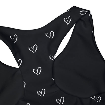 Girls Classic Logo Black with Allover Heart Print Two-Piece Swimsuit - New Albany Eagles