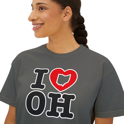 Women's I Heart OH Graphic Short Sleeve Boxy Crop Tee