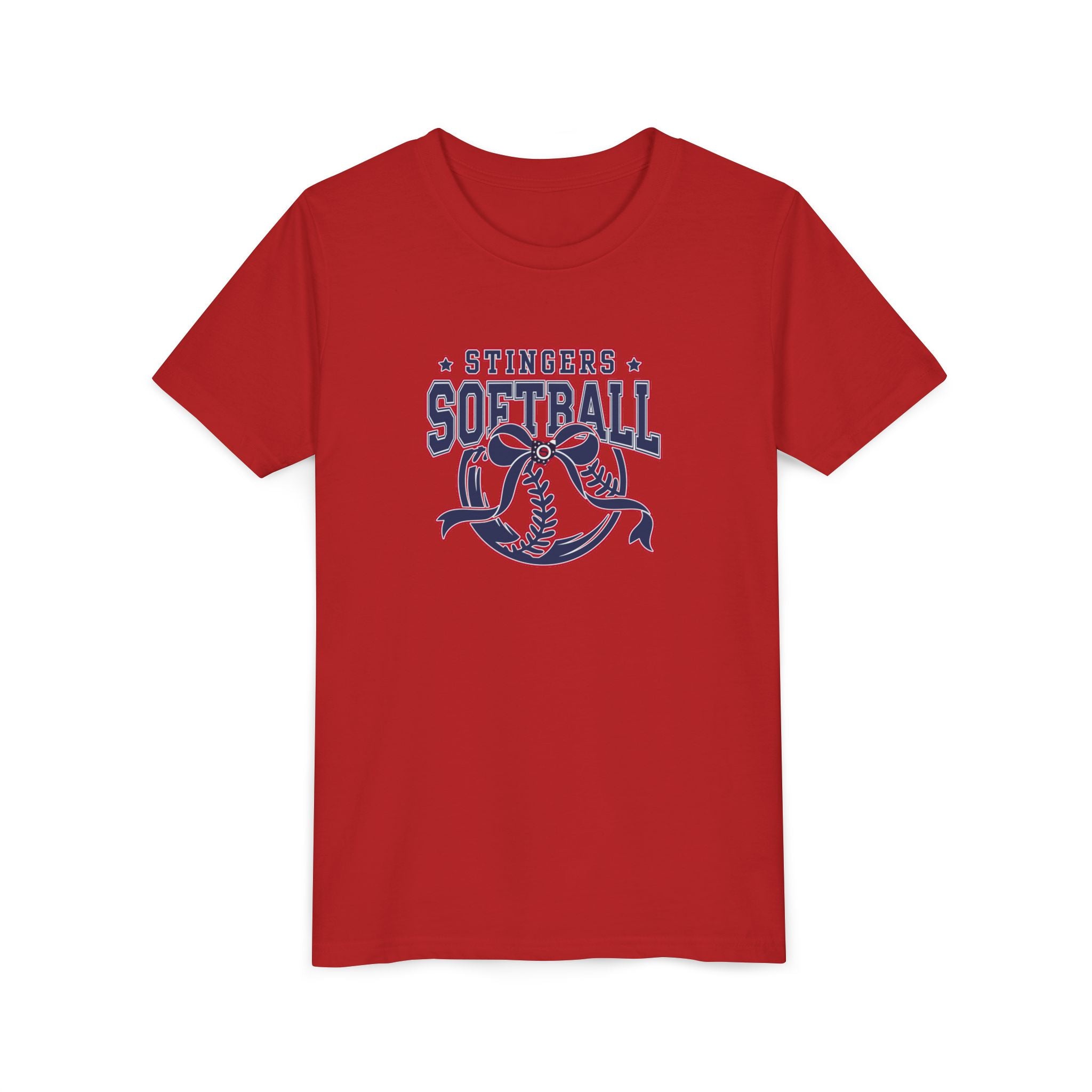 Youth Stingers Softball Spirit Bow Graphic Short Sleeve Bella + Canvas Soft Tee