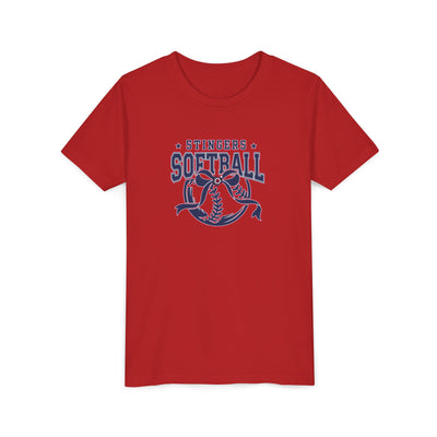 Youth Stingers Softball Spirit Bow Graphic Short Sleeve Bella + Canvas Soft Tee