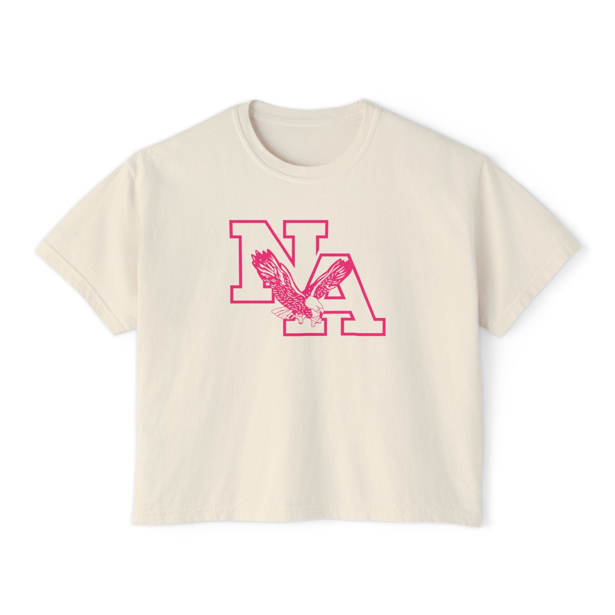 Women's Neon Pink Power Logo Graphic Boxy Crop Short Sleeve Tee - PINK OCTOBER