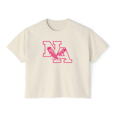 Women's Neon Pink Power Logo Graphic Boxy Crop Short Sleeve Tee - PINK OCTOBER