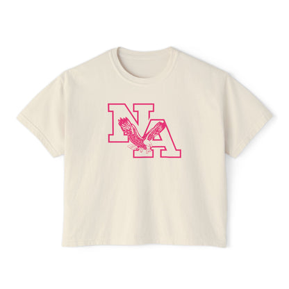 Women's Neon Pink Power Logo Graphic Boxy Crop Short Sleeve Tee - PINK OCTOBER