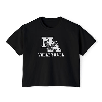 Women's New Albany Volleyball Classic White and Black Logo Graphic Boxy Crop Short Sleeve Tee