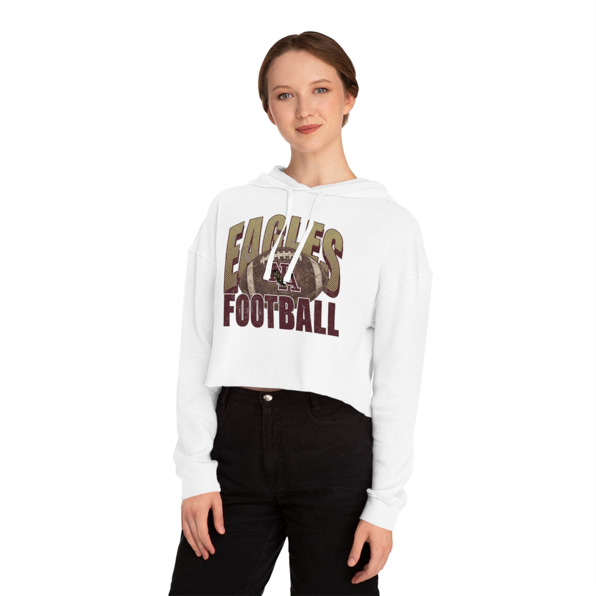 Women's New Albany First-Down Distressed Football Graphic Crop Hoodie