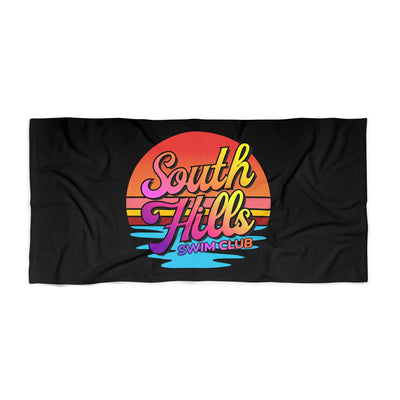 South Hills Swim Club Sunset Script Graphic Beach Towel