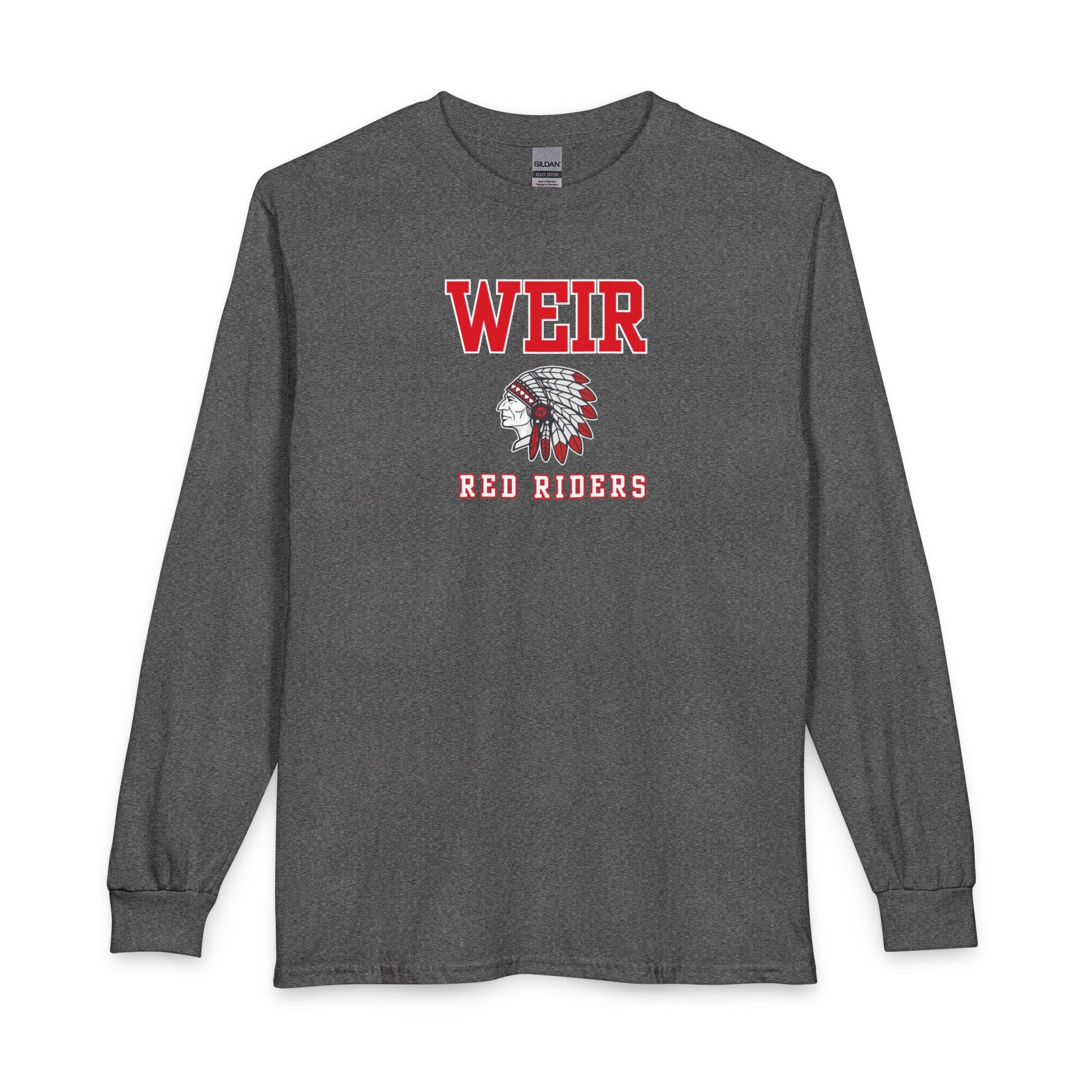 Adult Unisex Weir Red Riders Classic Mascot Graphic Long Sleeve Gildan Tee