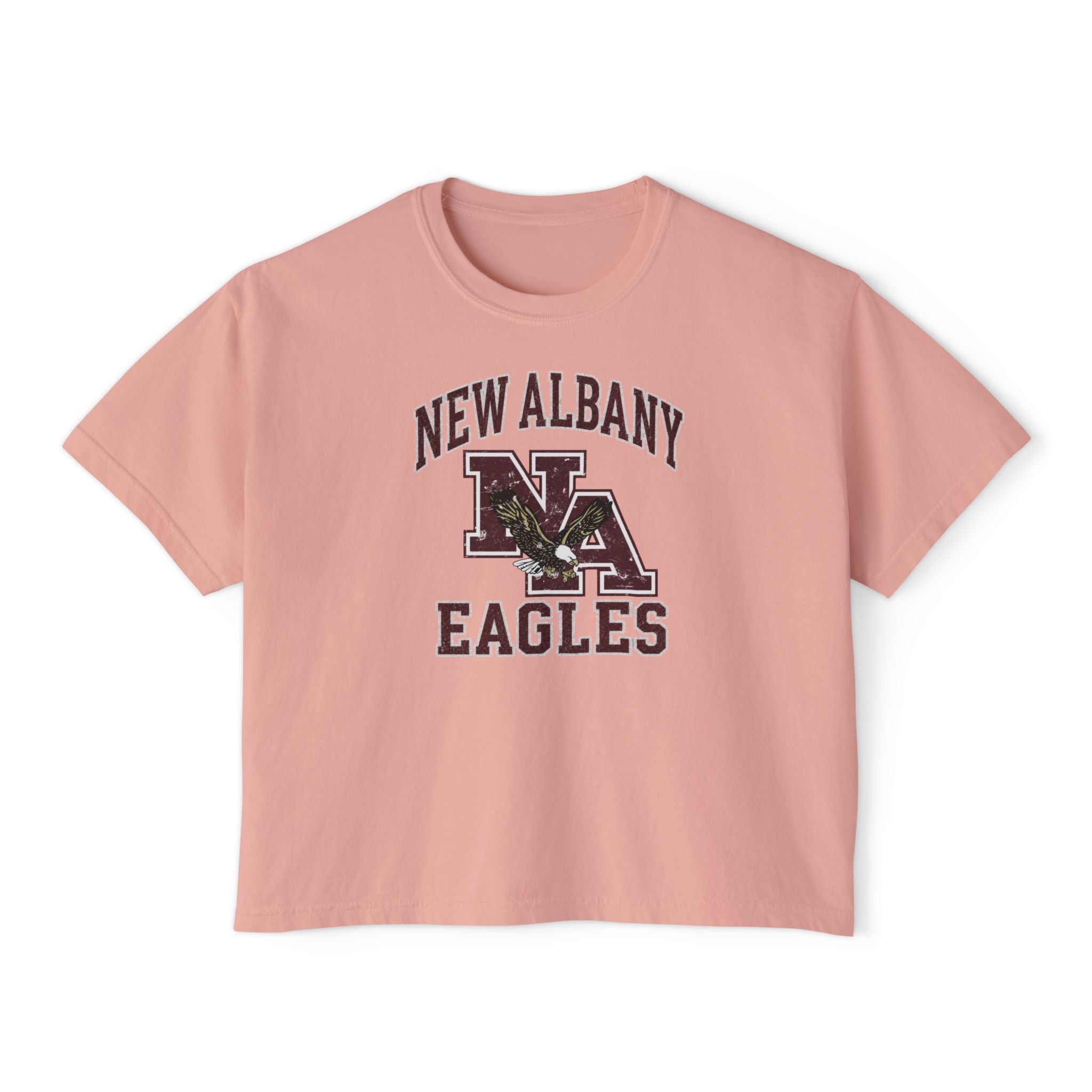 Women's New Albany Vintage Vibes Football Logo Graphic Boxy Crop Short Sleeve Tee