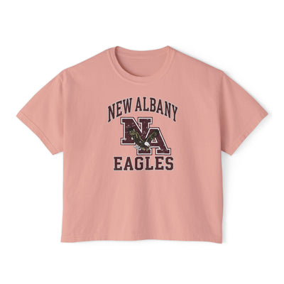Women's New Albany Vintage Vibes Football Logo Graphic Boxy Crop Short Sleeve Tee