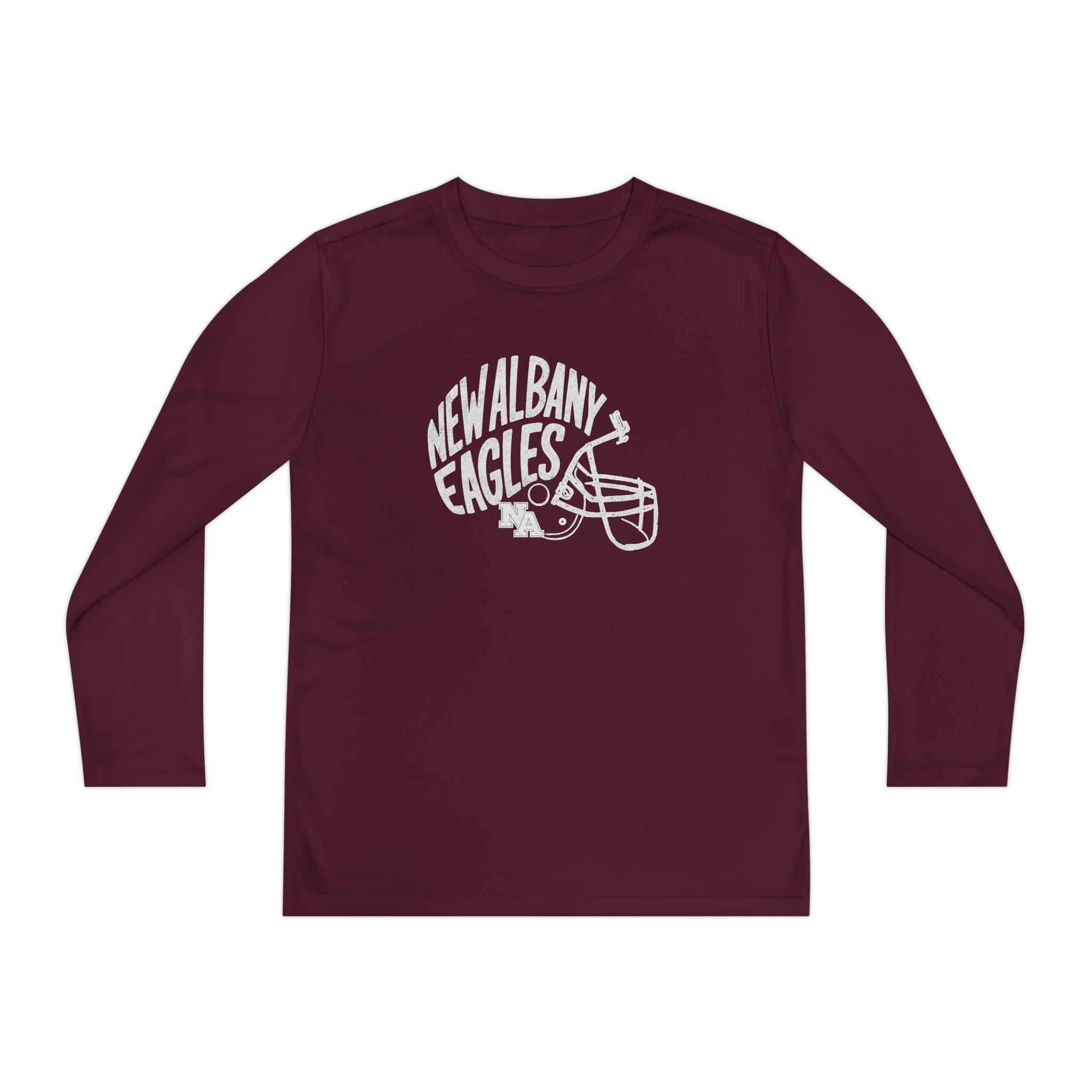 Youth New Albany Vintage Vibes Football Helmet Graphic Sport-Tek Competitor Performance Long Sleeve Tee