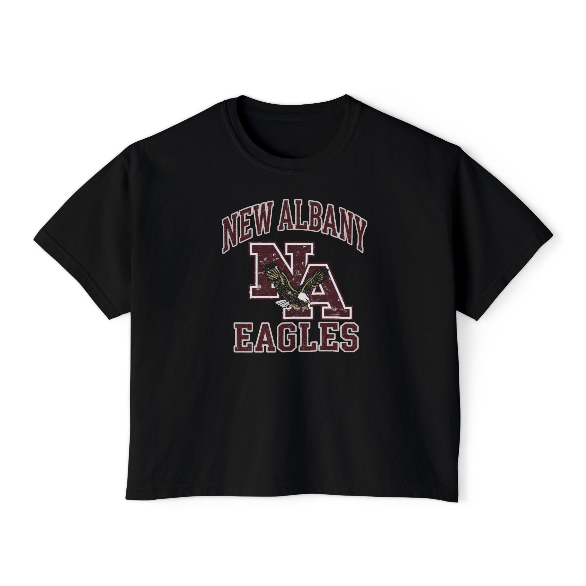 Women's New Albany Vintage Vibes Football Logo Graphic Boxy Crop Short Sleeve Tee