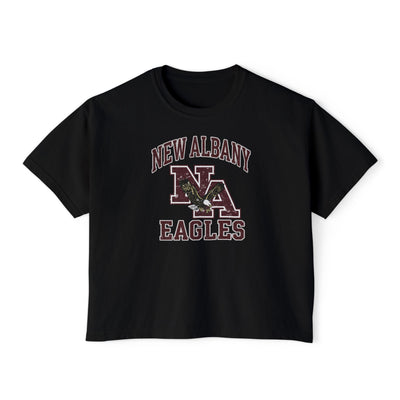 Women's New Albany Vintage Vibes Football Logo Graphic Boxy Crop Short Sleeve Tee