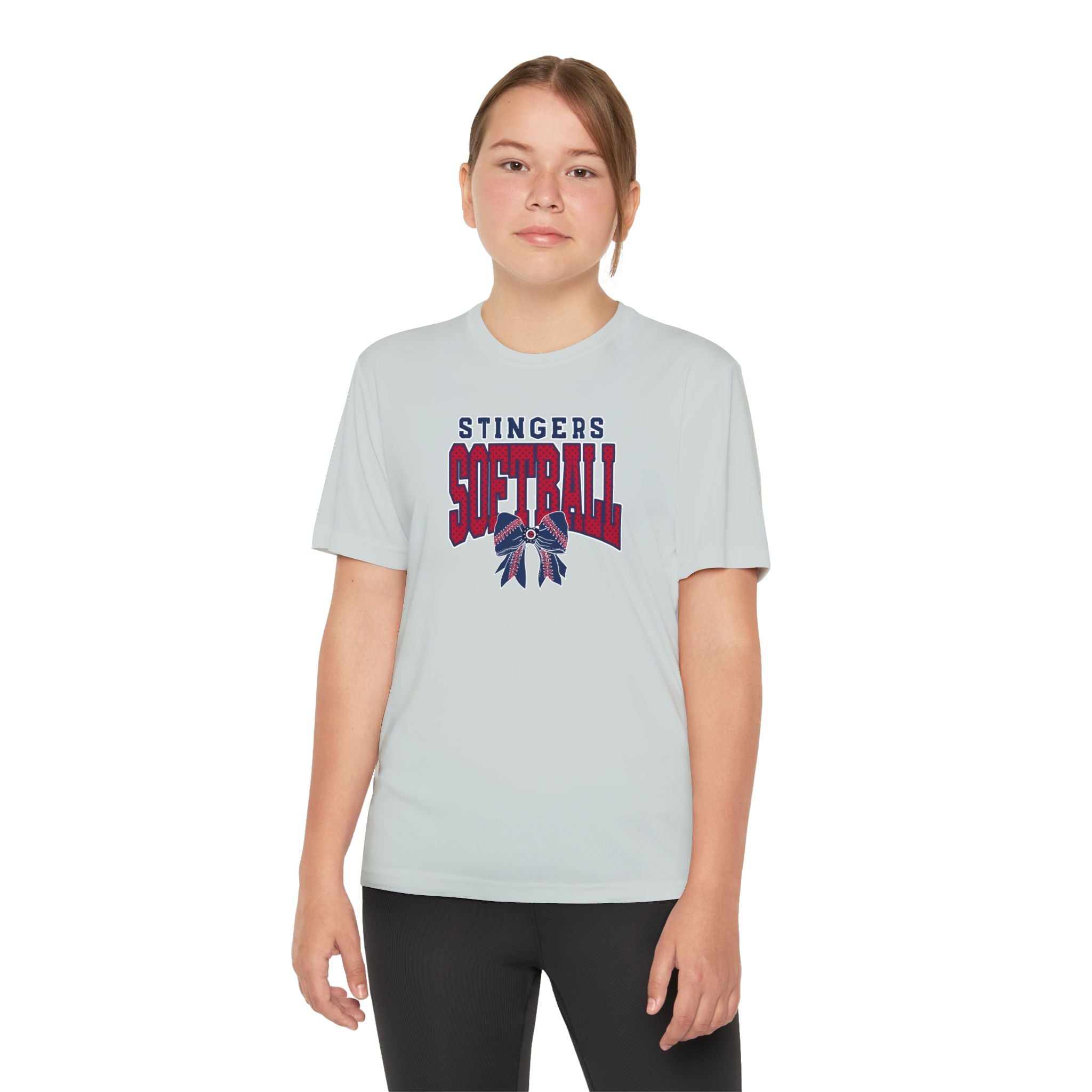 Youth Stingers Softball Stitched Bow Graphic Sport-Tek Competitor Performance Tee