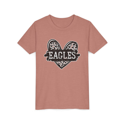 Youth Eagles Animal Print Heart Graphic Short Sleeve Soft Tee