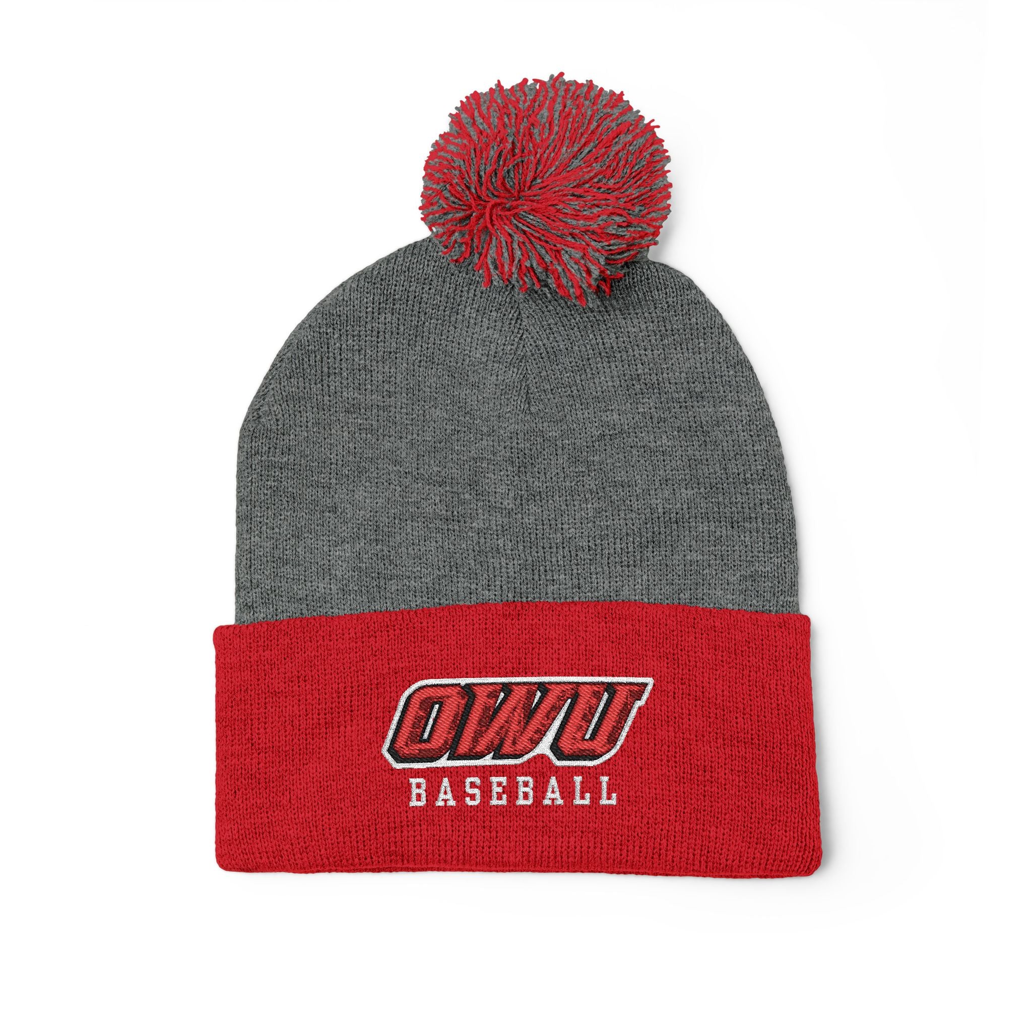 OWU Baseball Pom Pom Knit Hat with Embroidered Logo