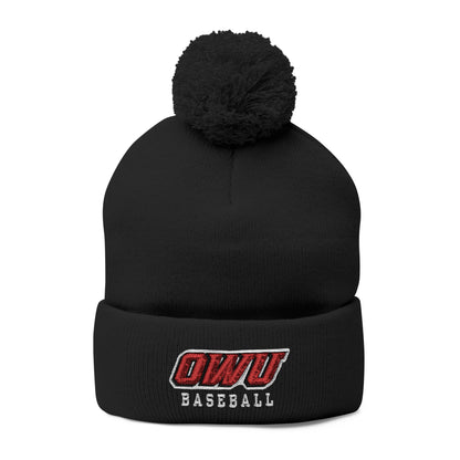OWU Baseball Pom Pom Knit Hat with Embroidered Logo