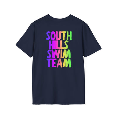 Adult Unisex South Hills Swim Team Neon Rainbow Graphic Short Sleeve Gildan Softstyle Tee