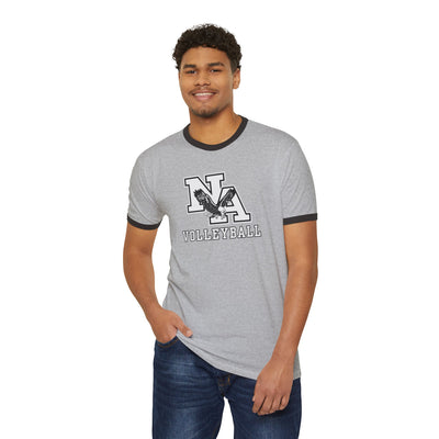 Adult Unisex New Albany Volleyball Classic White and Black Logo Graphic Short Sleeve Ringer Tee