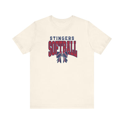 Adult Unisex Stingers Softball Stitched Bow Graphic Short Sleeve Bella + Canvas Soft Tee