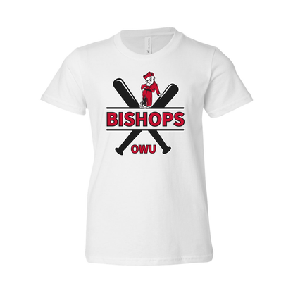 Youth Bishops Baseball Crossbat Graphic Short Sleeve Soft Tee - Ohio Wesleyan University