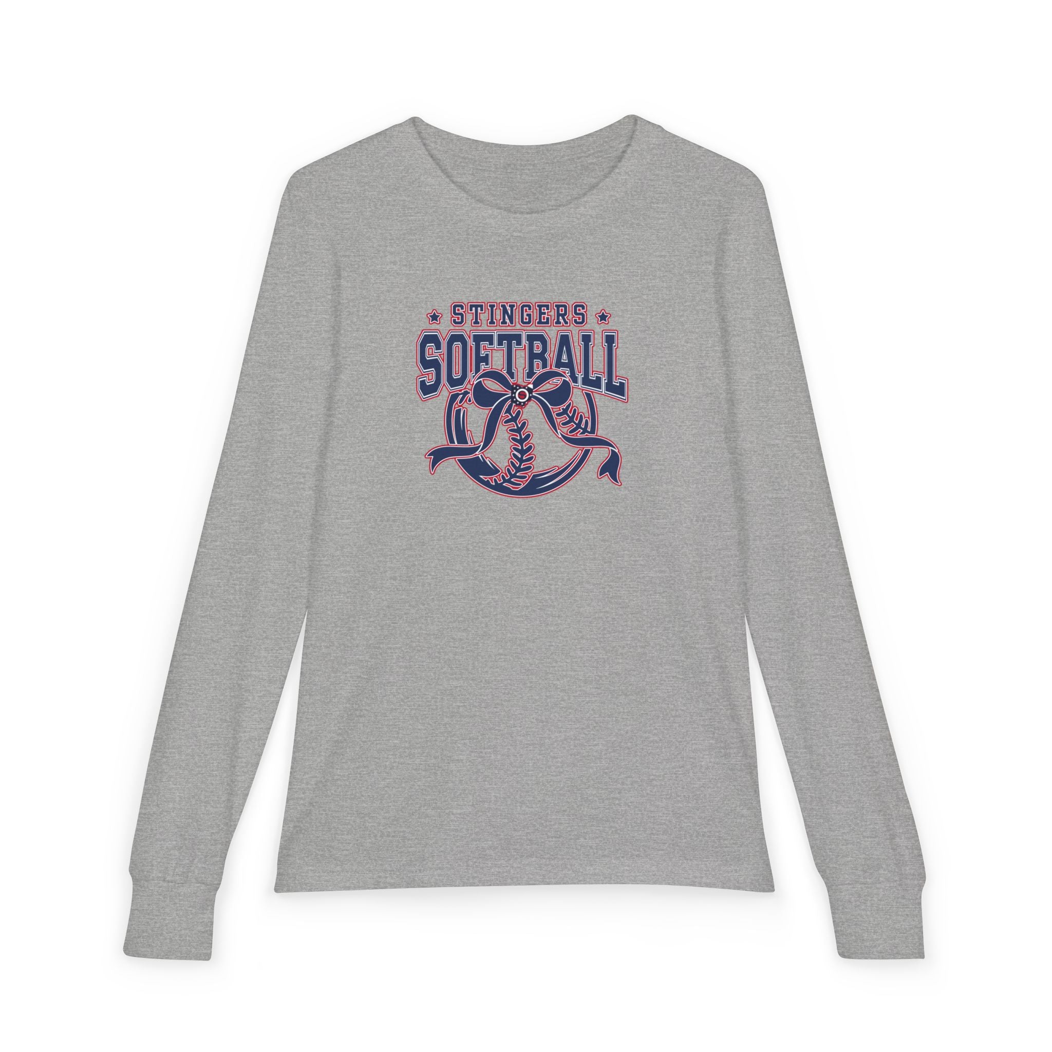 Youth Stingers Softball Spirit Bow Graphic Bella + Canvas Long Sleeve Soft Tee