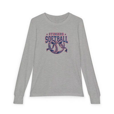 Youth Stingers Softball Spirit Bow Graphic Bella + Canvas Long Sleeve Soft Tee