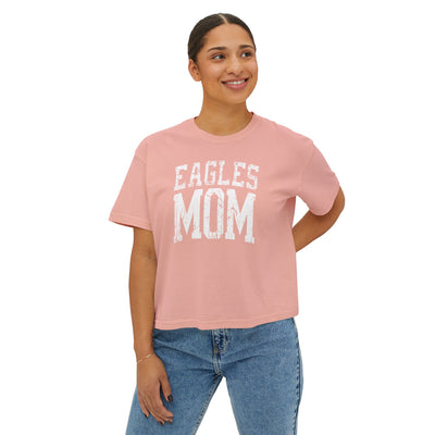 Women's Distressed Eagles Mom Graphic Boxy Crop Short Sleeve Tee