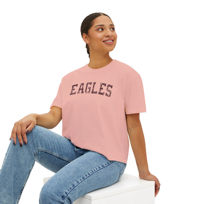 Women's Vintage Distressed Eagles Boxy Crop Short Sleeve Graphic Tee