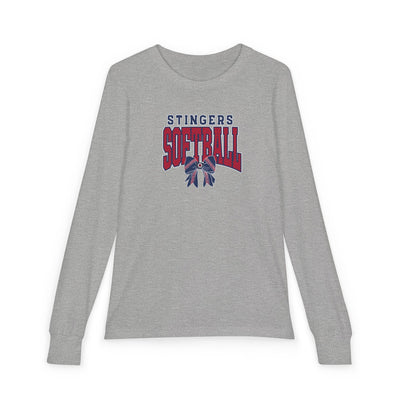Youth Stingers Softball Stitched Bow Graphic Bella + Canvas Long Sleeve Soft Tee