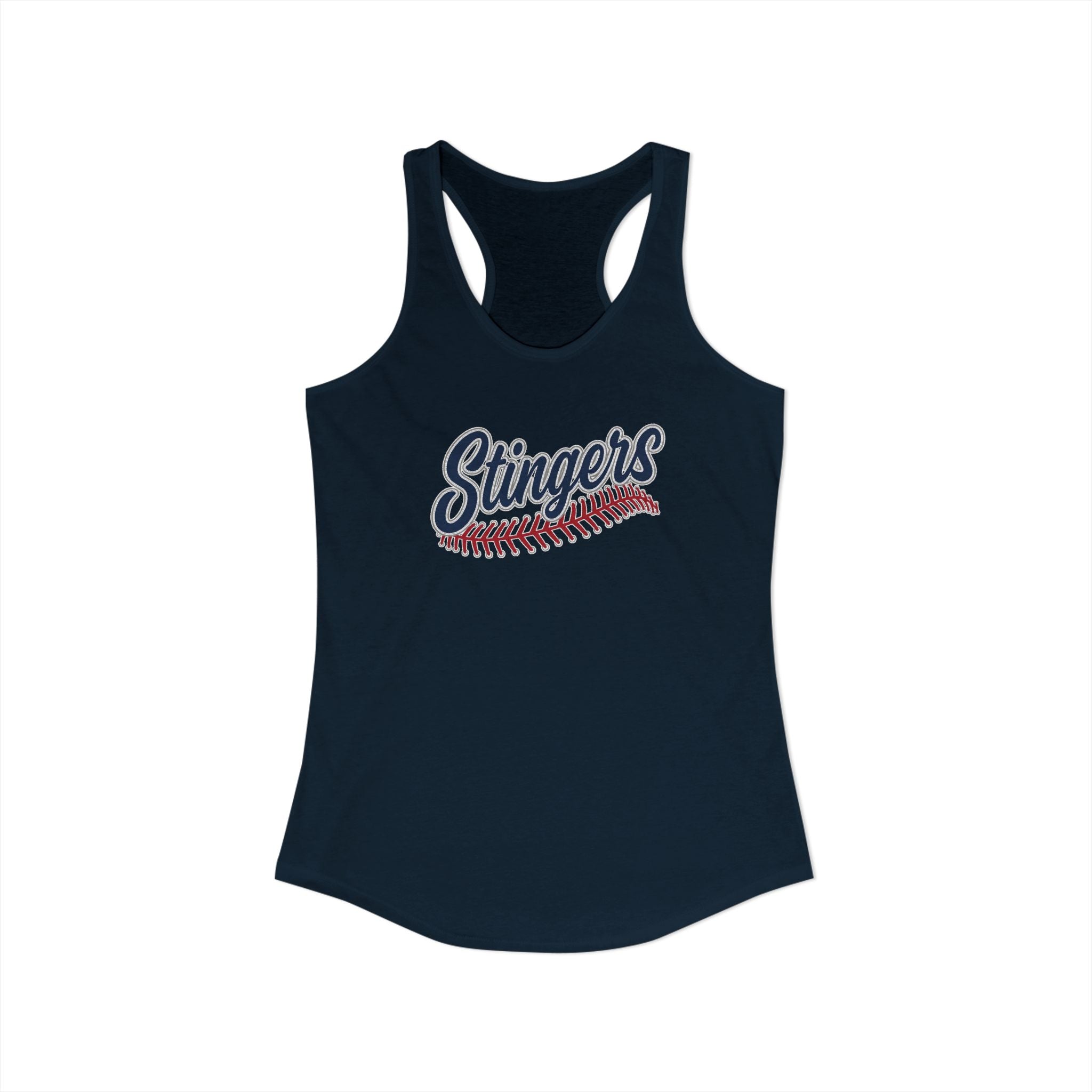 Women's Stingers Softball Stitches Graphic Next Level Racerback Tank