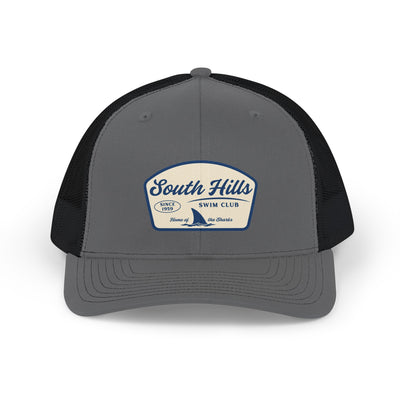 Adult Unisex South Hills Swim Club Home of the Sharks Graphic Richardson 112 Snapback Trucker Hat