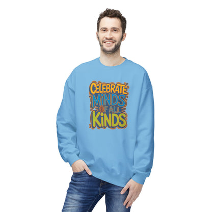 Adult Unisex Celebrate Minds Bubble Font Graphic Soft Style Sweatshirt
