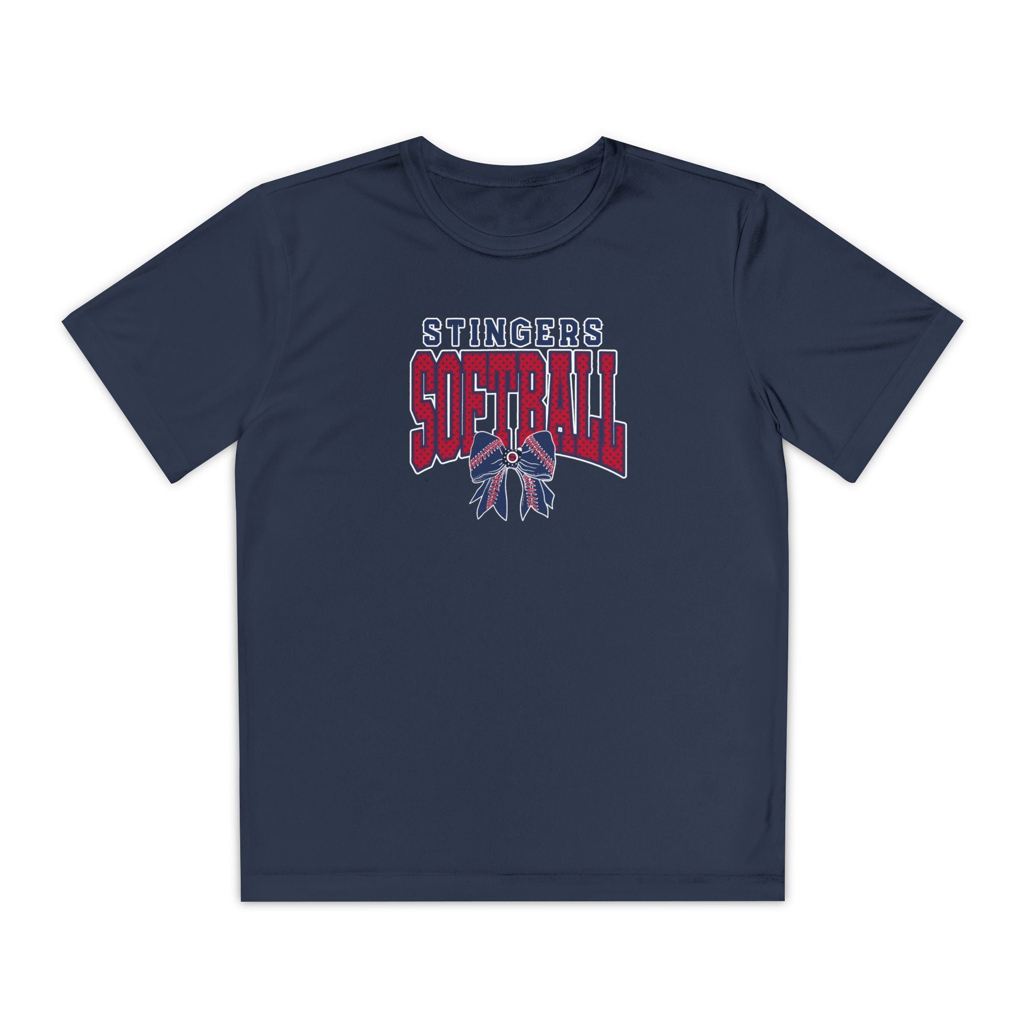 Youth Stingers Softball Stitched Bow Graphic Sport-Tek Competitor Performance Tee