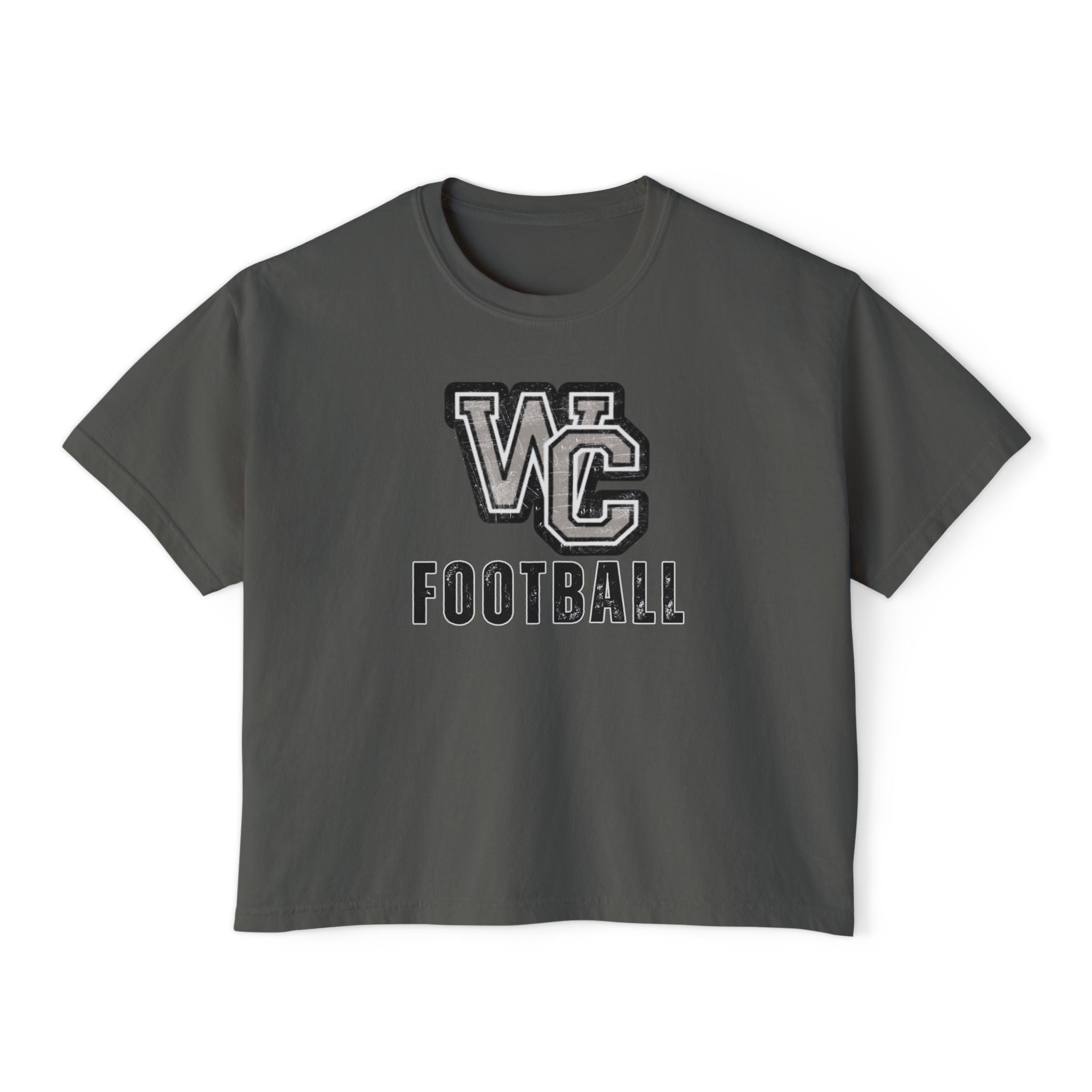 Women's Vintage Distressed Westerville Central Football Graphic Boxy Crop Short Sleeve Tee