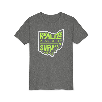Youth Realize Possibility Support Independence Graphic Short Sleeve Soft Tee - Bridgeway Academy