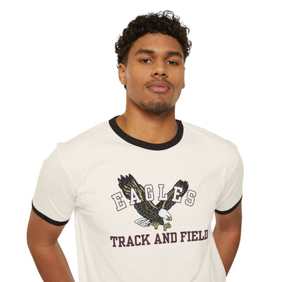 Adult Unisex Flying Track and Field Eagle Graphic Short Sleeve Ringer Tee