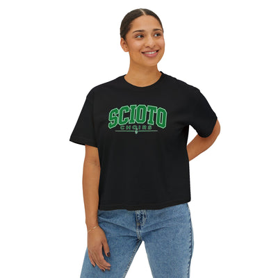 Women's Dublin Scioto Choirs Varsity Block Letter Graphic Boxy Crop Short Sleeve Tee