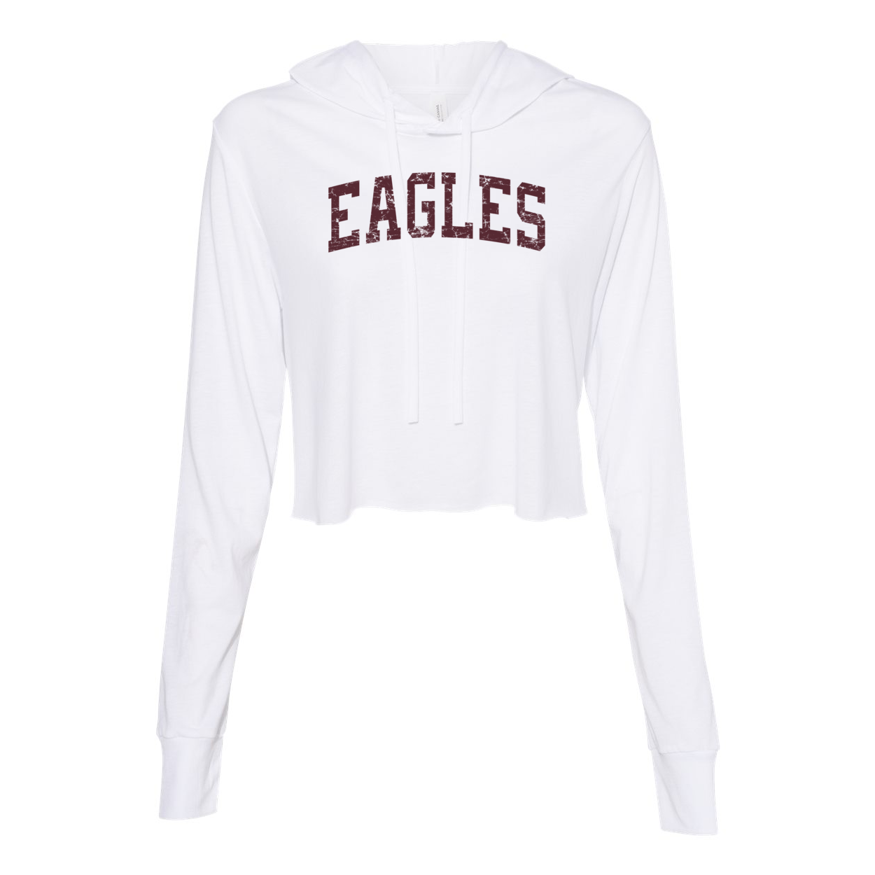 Women’s Super Soft Cropped Vintage Distressed Eagles Long Sleeve Hooded Tee