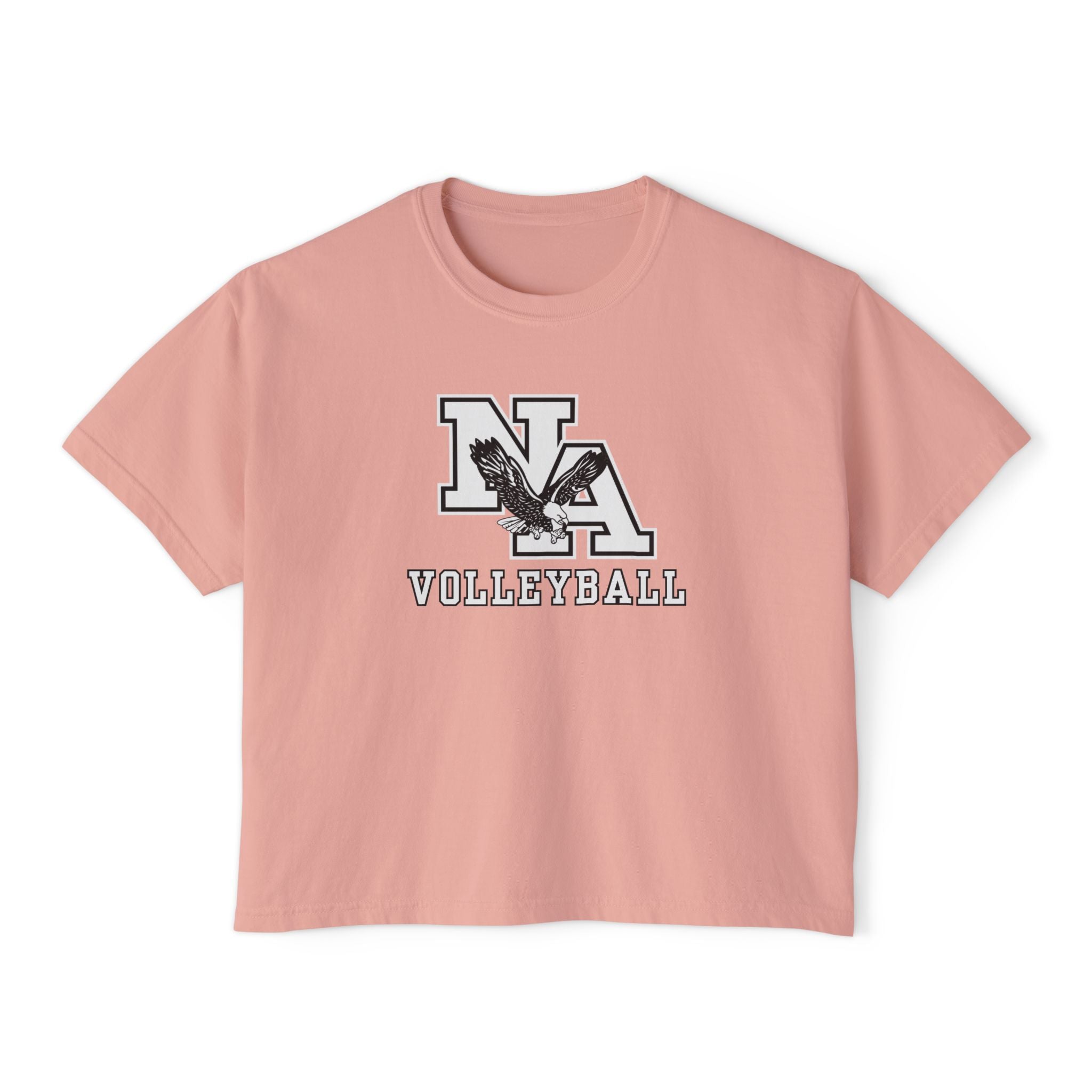 Women's New Albany Volleyball Classic White and Black Logo Graphic Boxy Crop Short Sleeve Tee