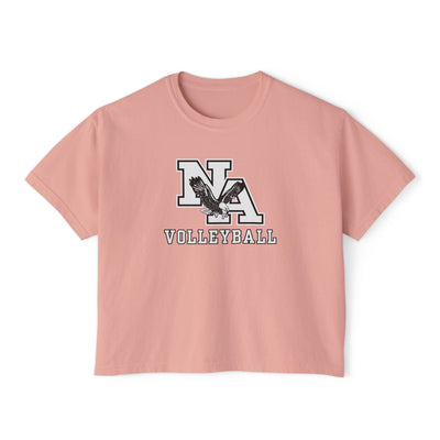 Women's New Albany Volleyball Classic White and Black Logo Graphic Boxy Crop Short Sleeve Tee