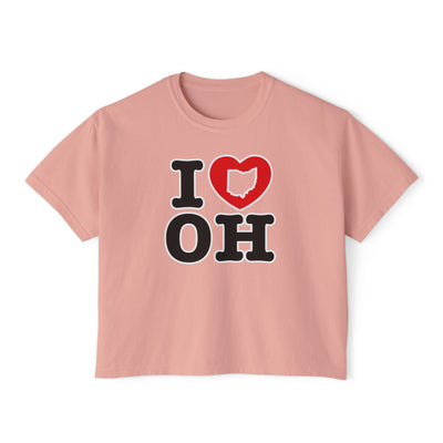 Women's I Heart OH Graphic Short Sleeve Boxy Crop Tee