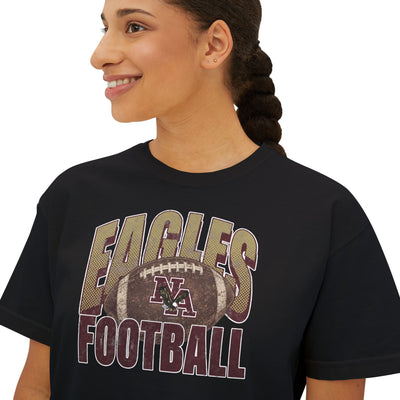 Women's New Albany First-Down Distressed Football Graphic Boxy Crop Short Sleeve Tee